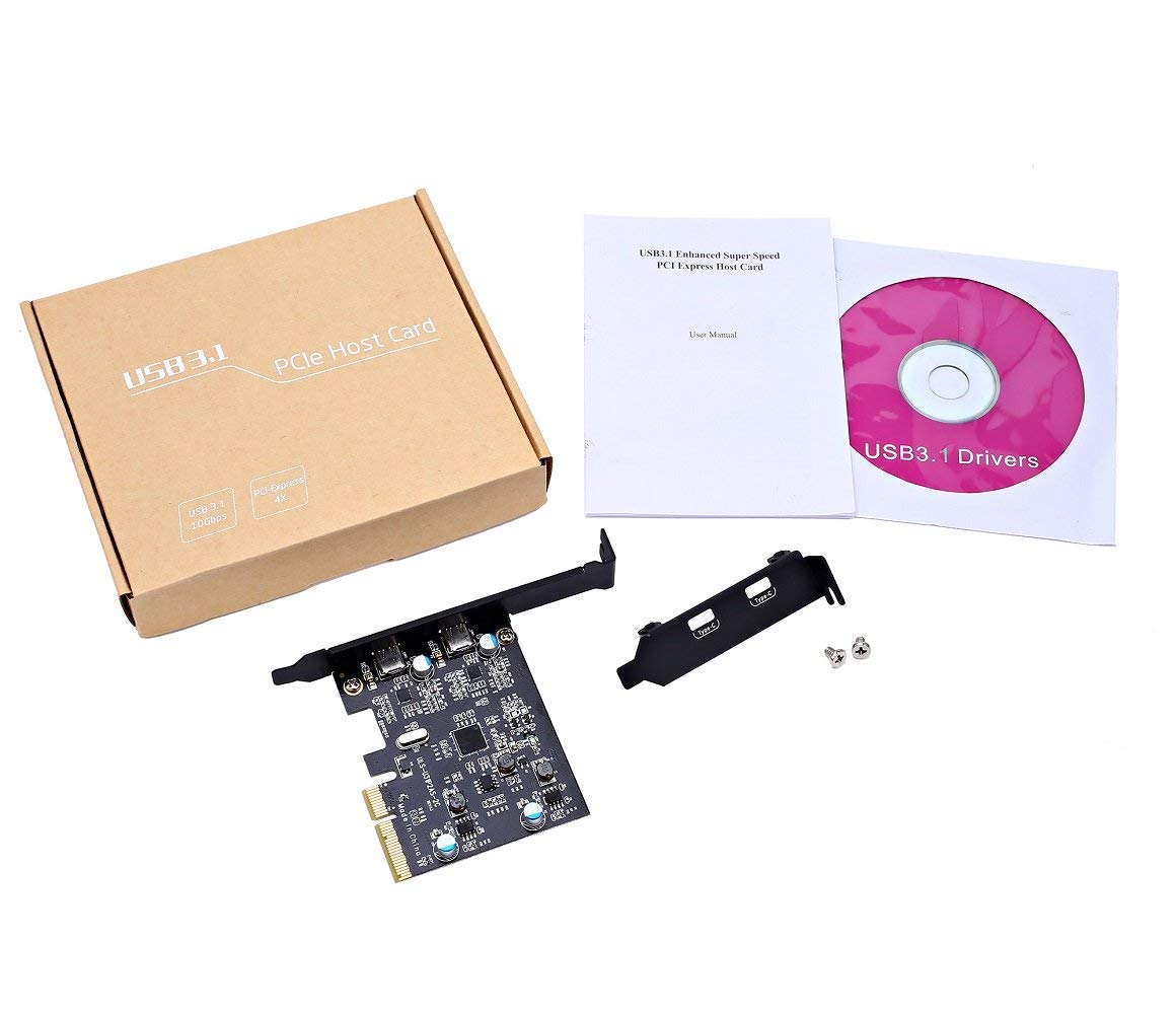 ULANSEN PCI Express 4X to USB 3.1 Gen 2 (10 Gbps) 2-Port Type C Expansion Card