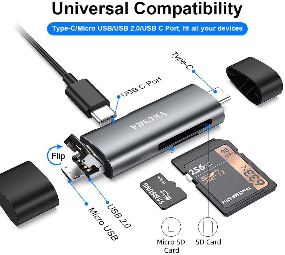 VKUSRA SD/MicroSD Card Reader (Type C, microUSB, USB)