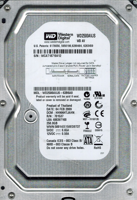 Western Digital AV WD2500AVJS 250GB 7200 RPM 8MB Cache SATA 3Gb/s 3.5