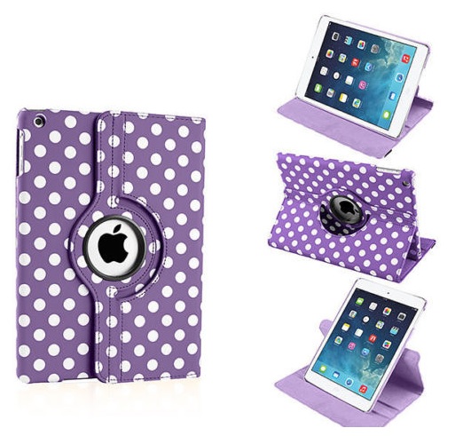 Apple iPad Air 2 Rotating & Folding Leather (Synthetic) Case - Purple with White Speckles (OEM)