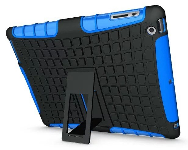 iPad 2/3/4 TPU Silicone Stand Case with Rubber Inner Lining (Black-Blue) (TKFOON)