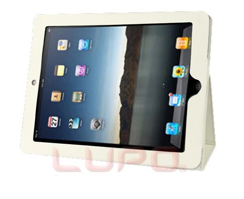 White Synthetic Leather Stand Case for iPad 2 / New iPad / iPad 4 (OEM)