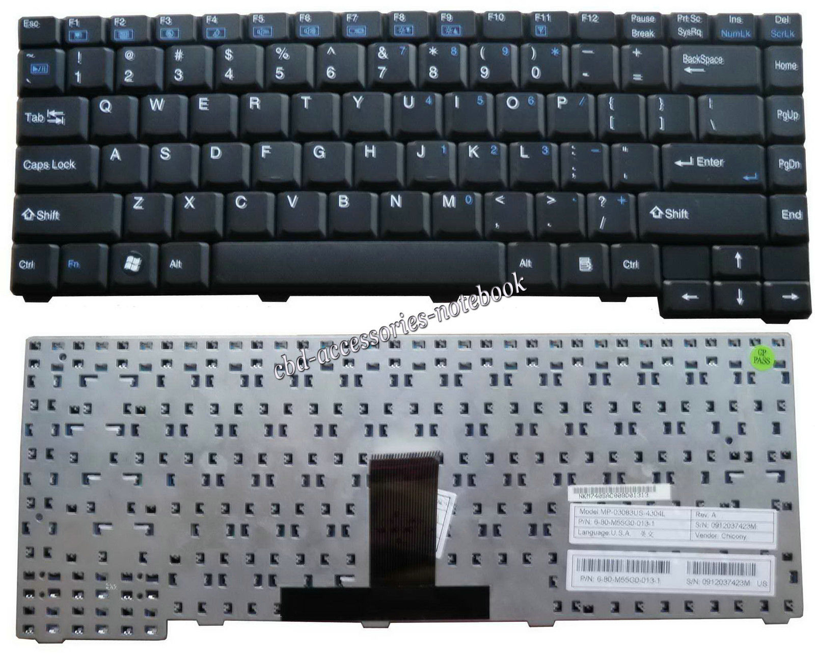 Turbo 10 Clevo Series Notebook US Keyboard (M54/M55/M66/M540/M550/M660/M661/M665) (MP-03083US-4304L)