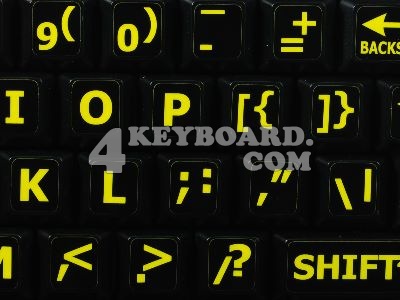 Black English UK Large Lettering Upper Case Keyboard Stickers Yellow (OEM)