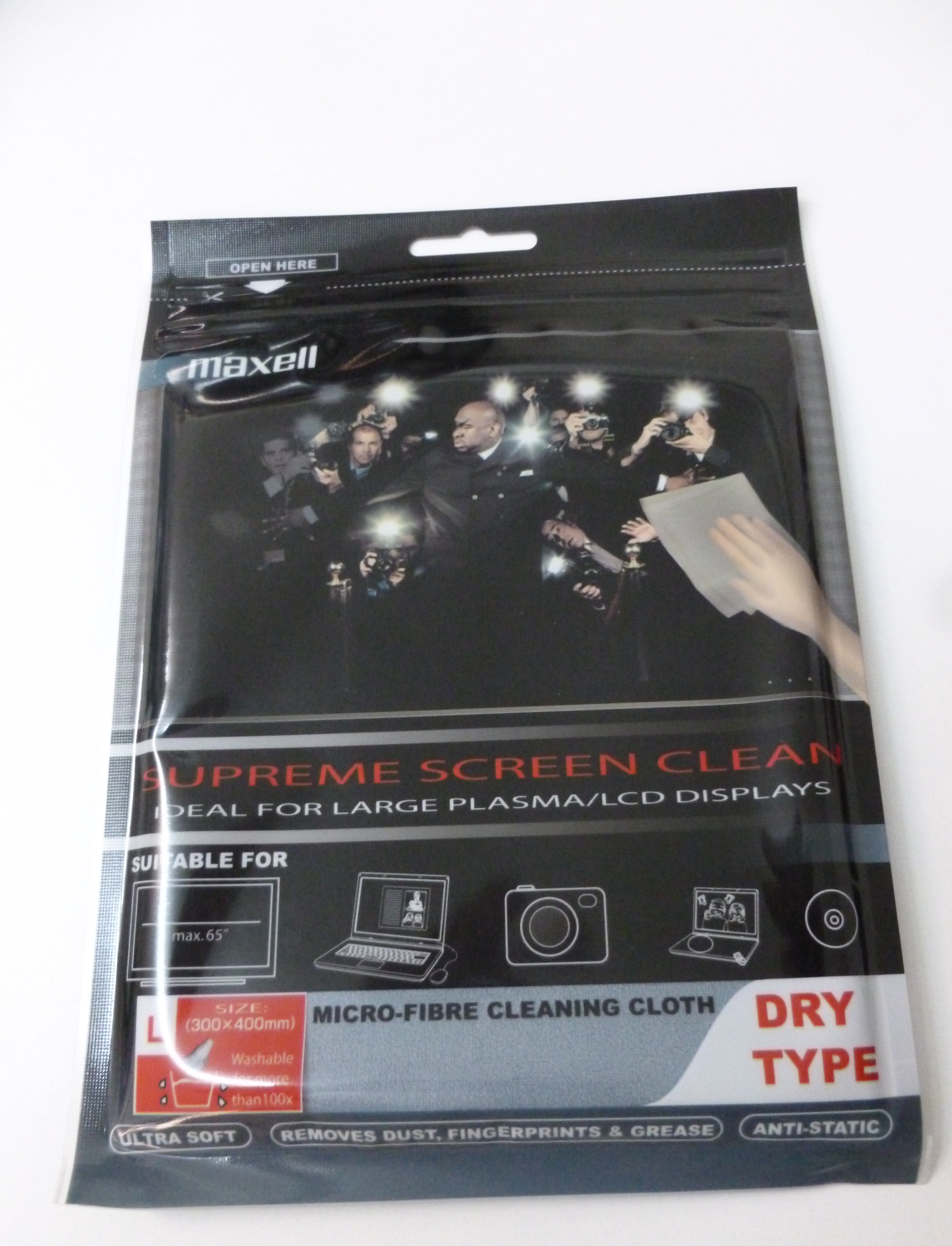Maxell TV-CCL (L) GY.M Πανάκι Καθαρισμού από Μικροΐνες για Μεγάλες Οθόνες 300x400mm Γκρι 303421
