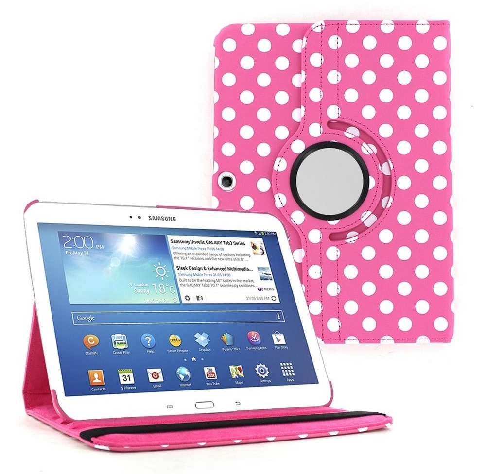 Δερμάτινη Θήκη Περιστρεφόμενη για το Samsung Galaxy Tab Pro 10.1 SM-T520  Έντονο Φούξια με Λευκές Βούλες (ΟΕΜ)