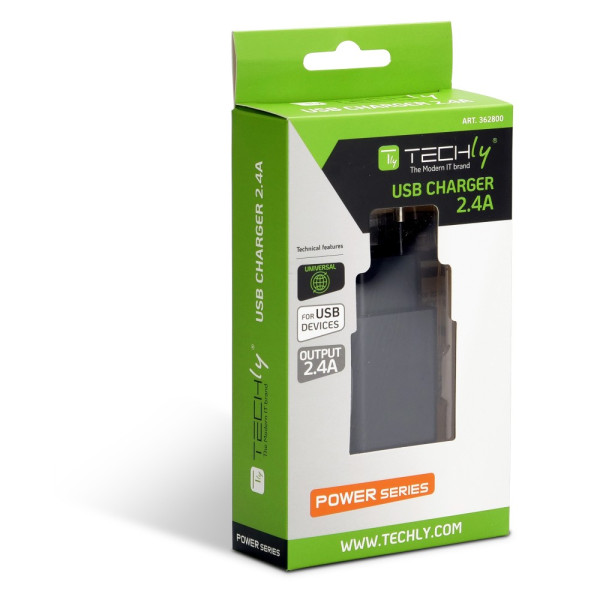 TECHLY IPW-USB-24BK Φορτιστής τοίχου USB-A 5V 2.4A για Smartphone ή Tablet