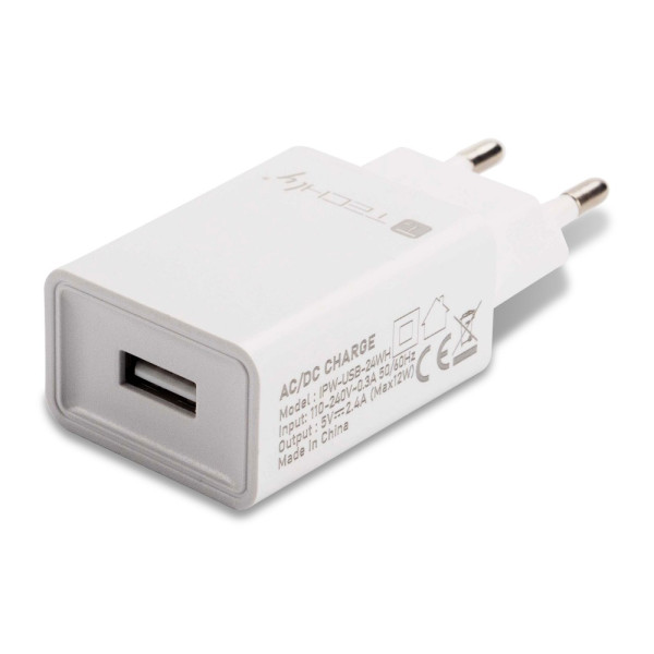 TECHLY IPW-USB-24WH Φορτιστής τοίχου USB-A 5V 2.4A για Smartphone ή Tablet