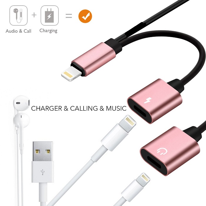 OTG Data Cable iphone to 2 Female Double Socket Adapter Charging Audio Call Converter Bronze (oem)