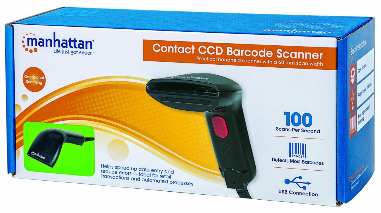 Manhattan Laser Barcode Scanner with Contact CCD (60mm) (USB)