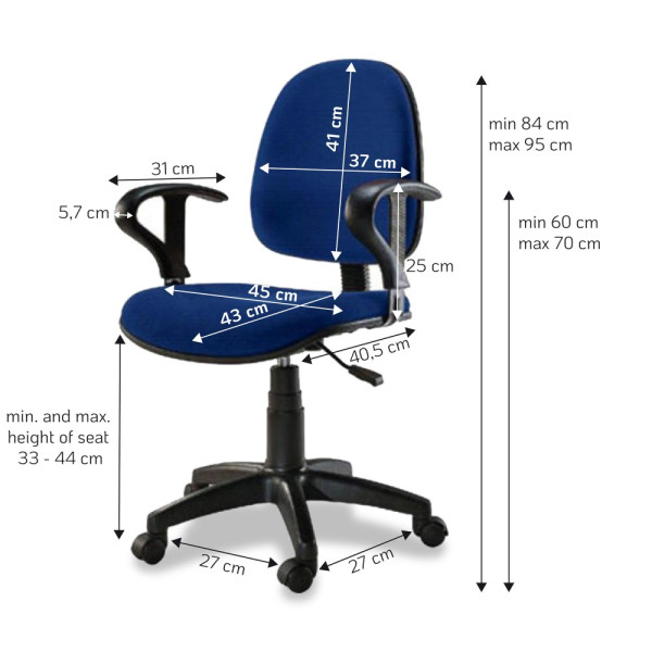 Techly ICA-CT MC04BLU Dimensions: 40.5 x 47 x 77.5 / 89.5 cm office chair blue