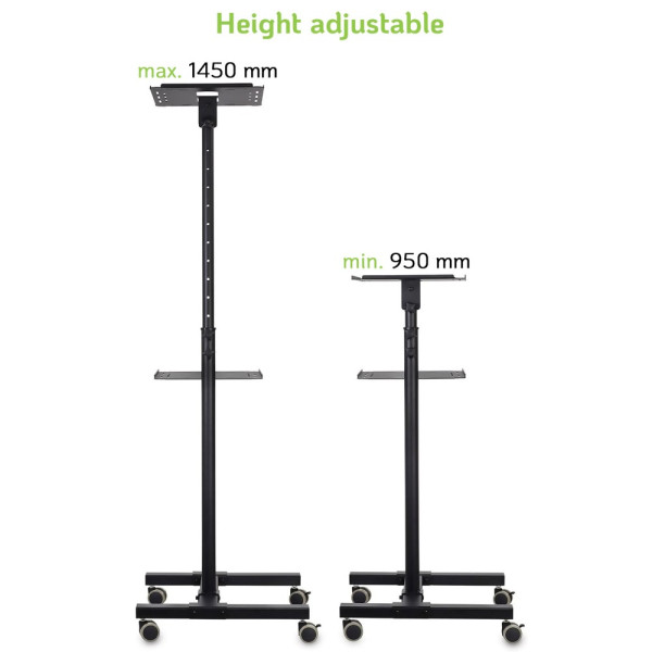 Techly ICA-TB TPM-10 Universal Adjustable Trolley for Notebook Projector with Shelf Black