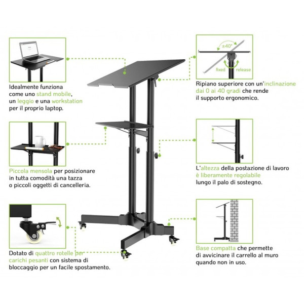 Techly ICA-TB TPM-1BK Mobile Workstation Black