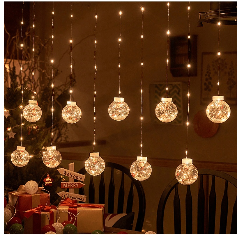 Xριστουγεννιάτικες μπάλες με Α.Βασιλη (10 led) κουρτίνα φωτιστικά (oem)