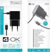 4-OK USB Type-C Wall Charger Μαύρο (CLMU1C) Type C Φορτιστής για κινητά και ταμπλετ με 2 υποδοχές USB