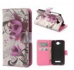 Leather Wallet Stand/Case for Alcatel One Touch Pop C7 OT-7041D White With Purple Flowers (OEM)