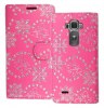 LG G Flex 2 H955 - Leather Wallet Stand Case Pink With Diamonds And Butterflies (OEM)