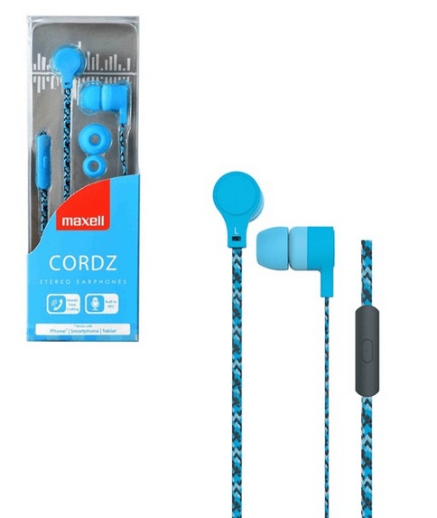 Maxell Cordz Earphones with Built-in Mic (Blue)