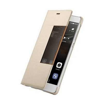 Αυθεντική Huawei P9 Θήκη απο Γνήσιο δέρμα με ενεργό πορτάκι  σε Χρυσό