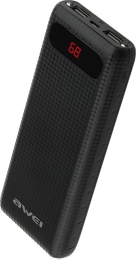 Awei P70K Portable Power Bank with 2x USB Output & LCD Display Indicator - Black (20000mAh) (Black)