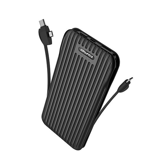 Awei PowerBank - Portable Travel Power Bank With Charging Cable 10000mAh P80K