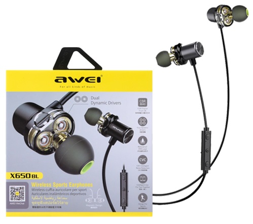 AWEI X650BL Ασύρματα Ακουστικά Sports Bluetooth με Διπλό Ηχείο και Μαγνητικό Καλώδιο