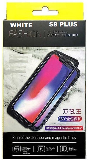 Samsung Galaxy S8 Plus Glass Back Cover with Metal Frame & Magnetic Fields (White) (oem)