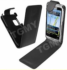BLACK PU LEATHER FLIP CASE FOR NOKIA E7 (ΟΕΜ)