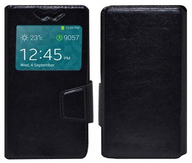 Θήκη Book Ancus S View Elastic Universal για Smartphone 4 3 inch 4 8 inch με Παράθυρο Μαύρη Ancus