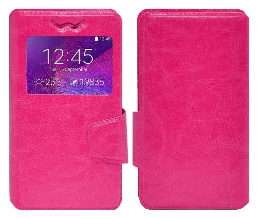 Θήκη Book Ancus S View Elastic Universal για Smartphone 5 3 inch 5 6 inch με Παράθυρο Φούξια Ancus