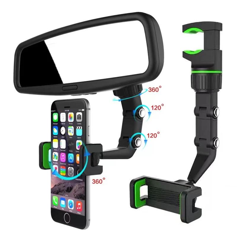 2021 New Multi-function Adjustable 360° Universal Rearview Mirror Phone Holder black