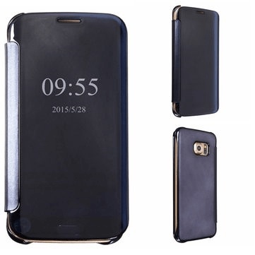 Clear View Flip Case for Samsung Galaxy S6 Edge G925F - Black (OEM) (Mirror)