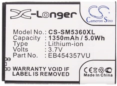 1350mAh Replacement Battery [Samsung] for Galaxy Chat, Galaxy M Pro 2, Galaxy M Pro 2, Galaxy Pocket, Galaxy Pocket Plus, Galaxy Y, Galaxy Y Duos, Galaxy Y Pro,,, GT-B5 (GT-B5330L) (CS-SM5360XL)
