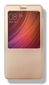 Xiaomi Redmi Note 4 Leather Case with Window & Hard Back Cover (Gold) (OEM)