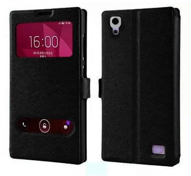 Huawei Ascend G620s Leather Case with Window & Plastic Back Cover (Black) (OEM)