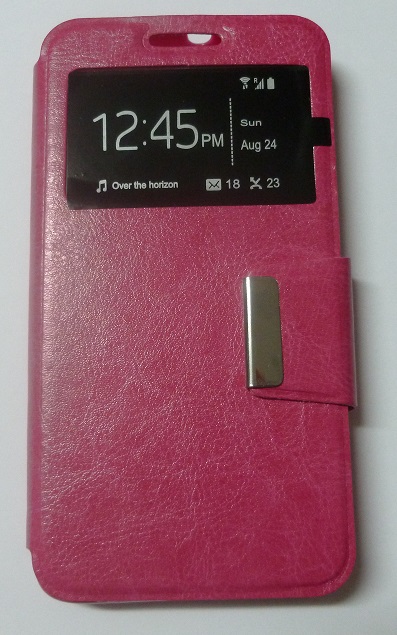 Huawei Ascend G620s Leather Case with Window and Back Cover (Magenta) (OEM)
