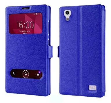 Huawei Ascend G620s Leather Case with Window and Plastic Back Cover (Blue) (OEM)