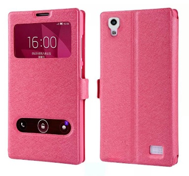 Huawei Ascend G620s Leather Case with Window and Back Cover (Pink) (OEM)