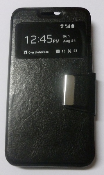 Huawei Ascend G620s Leather Case with Window and Silicone Back Cover (Black) (OEM)