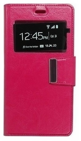 LG G5 (H850) Leather Wallet Case with Window & Silicone Back Cover (Fuchsia) (OEM)