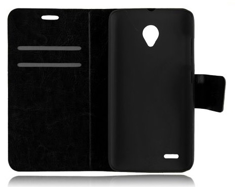 Vodafone Smart Prime 6 Leather Wallet Case with Hard Back Cover (Black) (OEM)