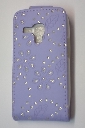 Samsung Galaxy S 3 mini i8190 Flip Leather Case with Diamonds & Plastic Back Cover (Purple) (OEM)