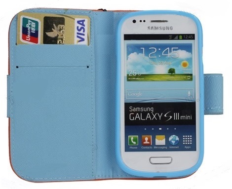 Galaxy S III mini i8190 Δερμάτινη Θήκη Πορτοφόλι Γαλάζια