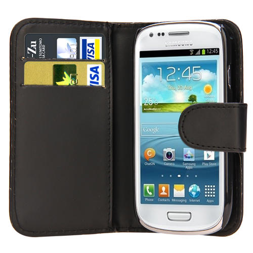 Samsung Galaxy S 3 Mini i8190 Leather Wallet Case - Black