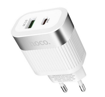 Φορτιστής Ταξιδίου Hoco C58A Prominent USB & Type-C Fast Charging PD & QC3 5V/3A 18W Λευκός με Intelligent Balance
