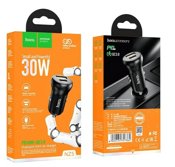 Hoco Car Charger NZ5 30WATT Fast Charging with Ports: 1xUSB 1xType-C