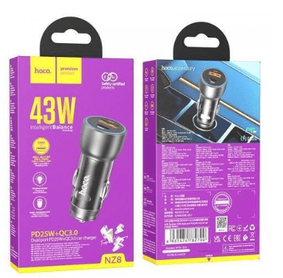 Hoco Car Charger bROWN NZ8 30WATT Fast Charging with Ports: 1xUSB 1xType-C