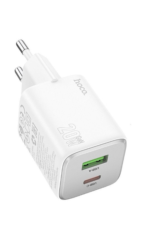 Hoco Φορτιστής GaN με Θύρα USB-A και Θύρα USB-C 20W  3A , Quick Charge 3.0 Λευκός (N41)