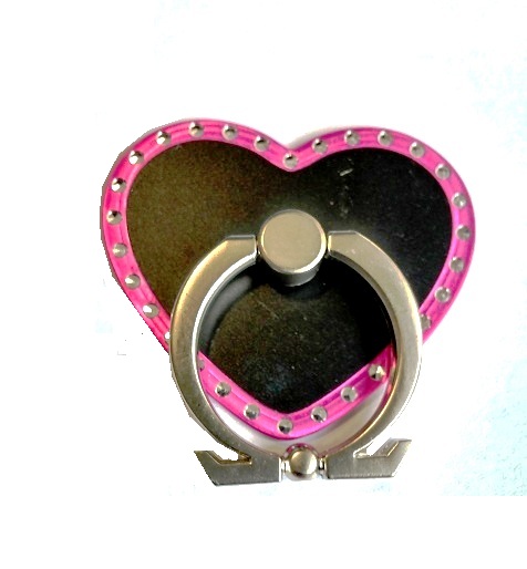 Heart Design Smartphone Holder Ring & Stand with Strass - Black/Pink (OEM)