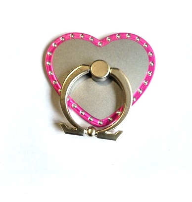Heart Design Smartphone Holder Ring & Stand - Grey/Pink with Strass (OEM)